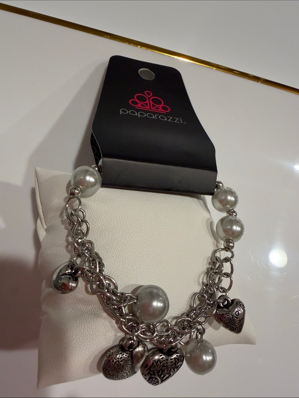 Paparazzi Silver-tone Pearl & Heart Charm Bracelet